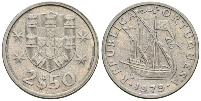 Португалия 2,5 эскудо 1979 парусник KM 590 медно-никель 4147-637
