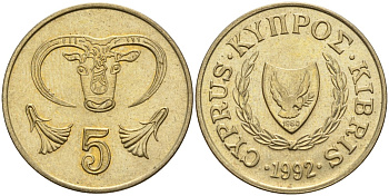 Кипр 5 центов 1992 KM 55.3 никель латунь 4141-1016