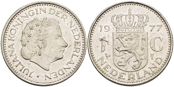 Нидерланды 1 гульден 1977 Юлиана (1948-1980) KM 184a никель 212-1147