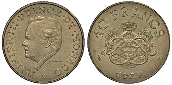 Монако 10 франков 1979 Ренье III (1949-2005) KM 154 медь никель алюминий 71-1244