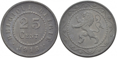 БЕЛЬГИЯ 25 САНТИМОВ 1915 BELGIQUE-BELGIE KM 82 цинк 3718-536