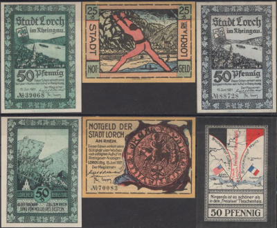 Лорх полный набор из 3 нотгельдов (10, 25 и 50 пфеннигов) 1921 DeNG 2 815.3 бумага UNC (пресс) 7556-49-1-2