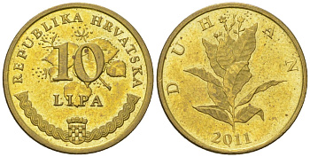 Хорватия 10 лип 2011 нечетный год KM 6 сталь плакированная латунью  UNC  4124-1227
