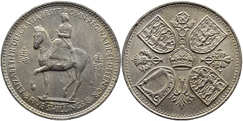 Великобритания 1 крона (5 шиллингов) 1953 коронация королевы Елизаветы, Елизавета II (1952-2022) Елизаветы KM 894, Spink 4136 медно-никель UNC 58-935