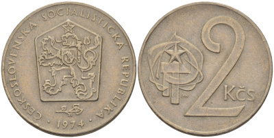 Чехословакия 2 кроны 1974 KM 75 медно-никель 23-1412
