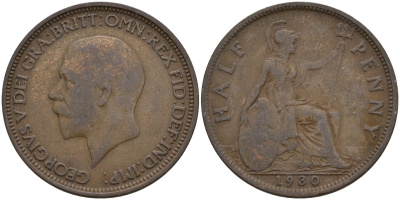 Великобритания 1/2 пенни 1934 Георг V (1910-1936) KM 837, Spink 4058 бронза 4146-211