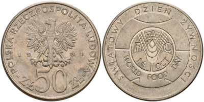 Польша 50 злотых 1981 Продовольственная программа - FAO KM 127 медно-никель UNC 4599-714
