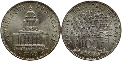 Франция 100 франков 1982 пантеон KM 951.1 серебро aUNC 633-1034