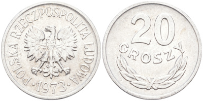 Польша 20 грошей 1973 MW KM А47, Parchimowicz 208m алюминий UNC 106-446