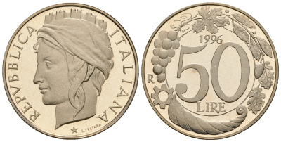 Италия 50 лир 1996 R KM 183 медно-никель PROOF 1099-3-73