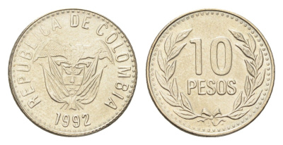 Колумбия 10 песо 1992 KM 281 медь цинк нкиель UNC 4664-138