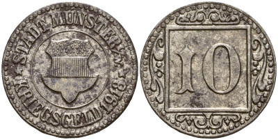 Мюнстер 10 пфеннигов 1918 Funck 350.3A железо 4602-244
