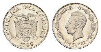 Эквадор 1 сукре 1988 Антонио Хосе Сукре KM 89 сталь плакированная никелем UNC 4664-419