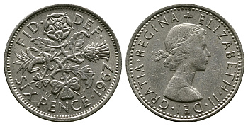 Великобритания 6 пенсов 1967 Елизавета II (1952-2022) KM 903, Spink 4149 медно-никель 4381-861