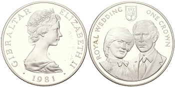 Гибралтар 1 крона 1981 Свадьба Принца Чарльза и Леди Дианы KM 14a серебро PROOF 1529-943