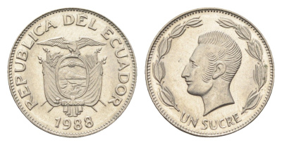 Эквадор 1 сукре 1988 Антонио Хосе Сукре KM 89 сталь плакированная никелем UNC 4664-419