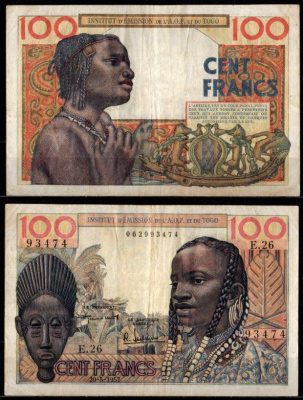 Французская Западная Африка 100 франков 1957 Pick 46 бумага 7217-16-1-1