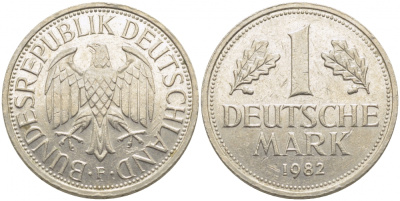 ФРГ 1 МАРКА 1982 F J.385, KM 110 медно-никель 3856-153
