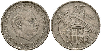 Испания 25 песет 1957 (64) KM 787 медно-никель 92-544