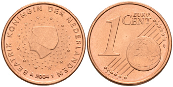 Нидерланды 1 евроцент 2004  КМ 234 сталь плакированная медью UNC   4160-1141