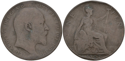 Великобритания 1 пенни 1902 Эдуард VII (1901-1910) KM 794.1, Sp 3990A бронза 4144-732