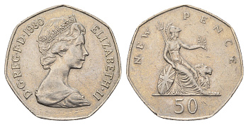 Великобритания 50 пенсов 1980 Елизавета II (1952-2022) KM 913, Spink 4223 (H1) медно-никель 4692-325