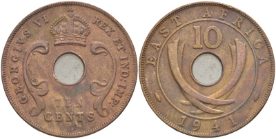 Британская Восточная Африка 10 центов 1941 Георг VI (1936-1952) KM 26.1 бронза 3333-1144