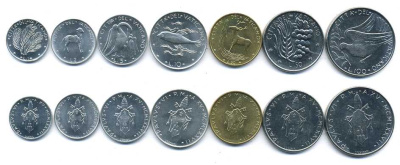 ВАТИКАН ЛОТ ИЗ 7 МОНЕТ 1977 ПАВЕЛ VI (1963-1978), ЖИВОТНЫЕ KM 116, 117, 118, 119, 120, 121, 122 UNC N4-32