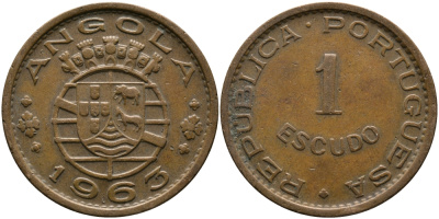 Португальская Ангола 1 эскудо 1963 KM 76 бронза 33-916