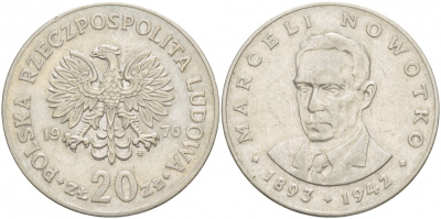Польша 20 злотых 1976 MW, Марцелий Новотко KM 69, Parchimowicz 246c медно-никель 4536-1235