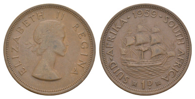 ЮАР 1 пенни 1959 Елизавета II KM 46 бронза 4645-912