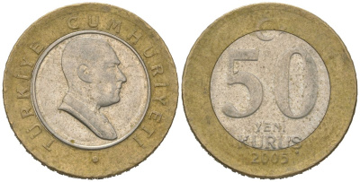 Турция 50 курушей 2005 KM 1168 биметалл 4620-456