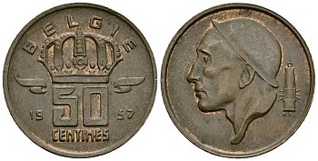 Бельгия 50 сантимов 1957 BELGIE KM 149 бронза 4164-1048