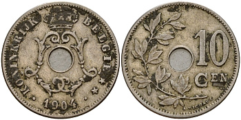 Бельгия 10 сантимов 1904 BELGI? KM 53 медно-никель 4189-758