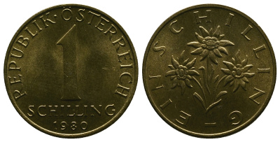 Австрия 1 шиллинг 1980 KM 2886 алюминиевая бронза 4384-1142