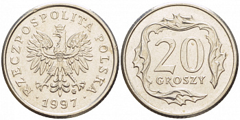 ПОЛЬША 20 ГРОШЕЙ 1997 MW KM 280 медно-никель UNC 4516-1227