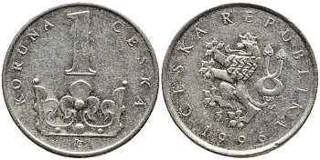 ЧЕХИЯ 1 КРОНА 1996 KM 7 сталь плакированная никелем 4396-612