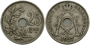 Бельгия 25 сантимов 1927 Belgique KM 68 медно-никель 4165-522