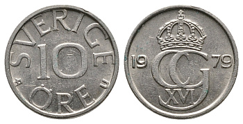 Швеция 10 эре 1979 U Карл XVI Густав (1973- ) KM 850 медно-никель 75-818