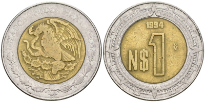 Мексика 1 песо 1994 KM 550 биметалл 4364-452