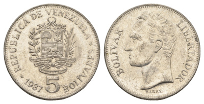 Венесуэла 5 боливаров 1987 Симон Боливар Y 53 никель 4661-314