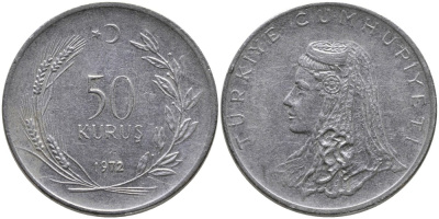 Турция 50 курушей 1972 Анатолийская невеста KM 899 нержавеющая сталь 4541-753