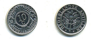 Нидерландские Антилы 10 центов 1991 Беатрикс (1980-2013) KM 34 никелированная сталь 46-1154