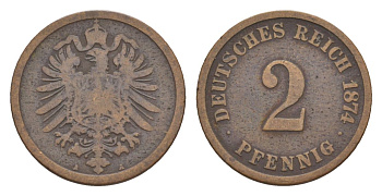 Германия 2 пфеннига 1874 A, Вильгельм I (1871-1888) KM 2, J. 2 медь 51-2644