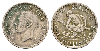 Новая Зеландия 1 шиллинг 1952 Георг VI (1936-1952), абориген KM 17 медно-никель 4671-957