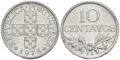 Португалия 10 сентаво 1975  КМ 594 алюминий  UNC  M13-03