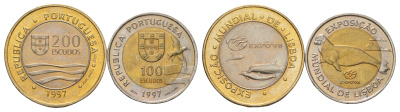Португалия набор из 2 монет (100 и 200 эскудо) 1997 Лиссабон ЭКСПО, 1998 KM 693 и 694 биметалл UNC 4626-341-342