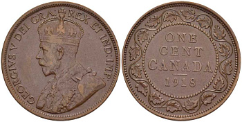 Канада 1 цент 1918 Георг V (1910-1936), большой формат KM 21 бронза 117-926