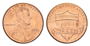 США 1 цент 2015 D, Линкольн KM 468 цинк плакированный медью 4674-728