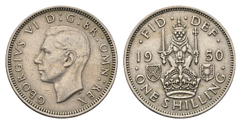 Великобритания 1 шиллинг 1950 Георг VI (1936-1952), Шотландский герб KM 877, Spink 4109 медно-никель 4695-737